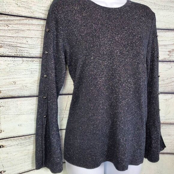 Bob Mackie Wearable Art Black Metallic Long Sleeve Sweater Women’s Medium - Picture 2 of 7